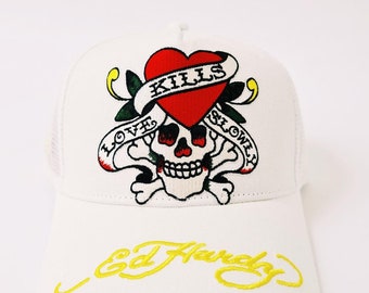 Ed Hardy ラブスローリー オフホワイト キャップ Ed Hardy】ラブスローリー オフホワイト キャップ 関税送料込