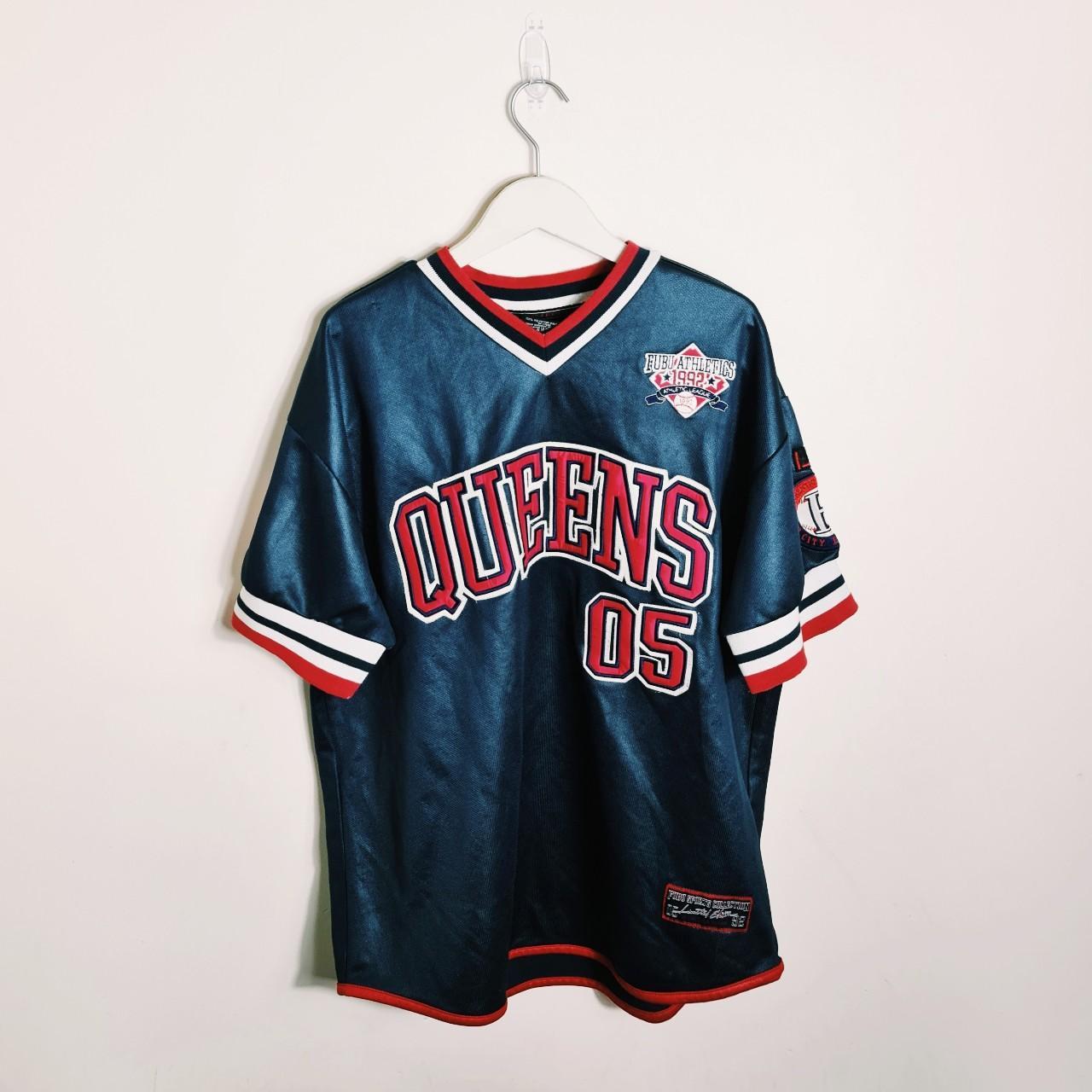 Vintage Y2K 90s 2000s Rare Navy, Red Queens Fubu Jersey. Fubu 05 