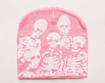 Vintage Brand New Y2K Black & Grey Spider Skull Skeleton Beanie Hat / Hat / Winter Hat / Skully / Unisex. Y2K hip hop punk skater skull cap