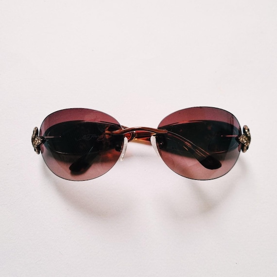 Rocawear Rimless Sunglasses w/ Ed Hardy Case Y2K Gold Brown Lens Ed hardy y2k sunglasses - Gem main image 3