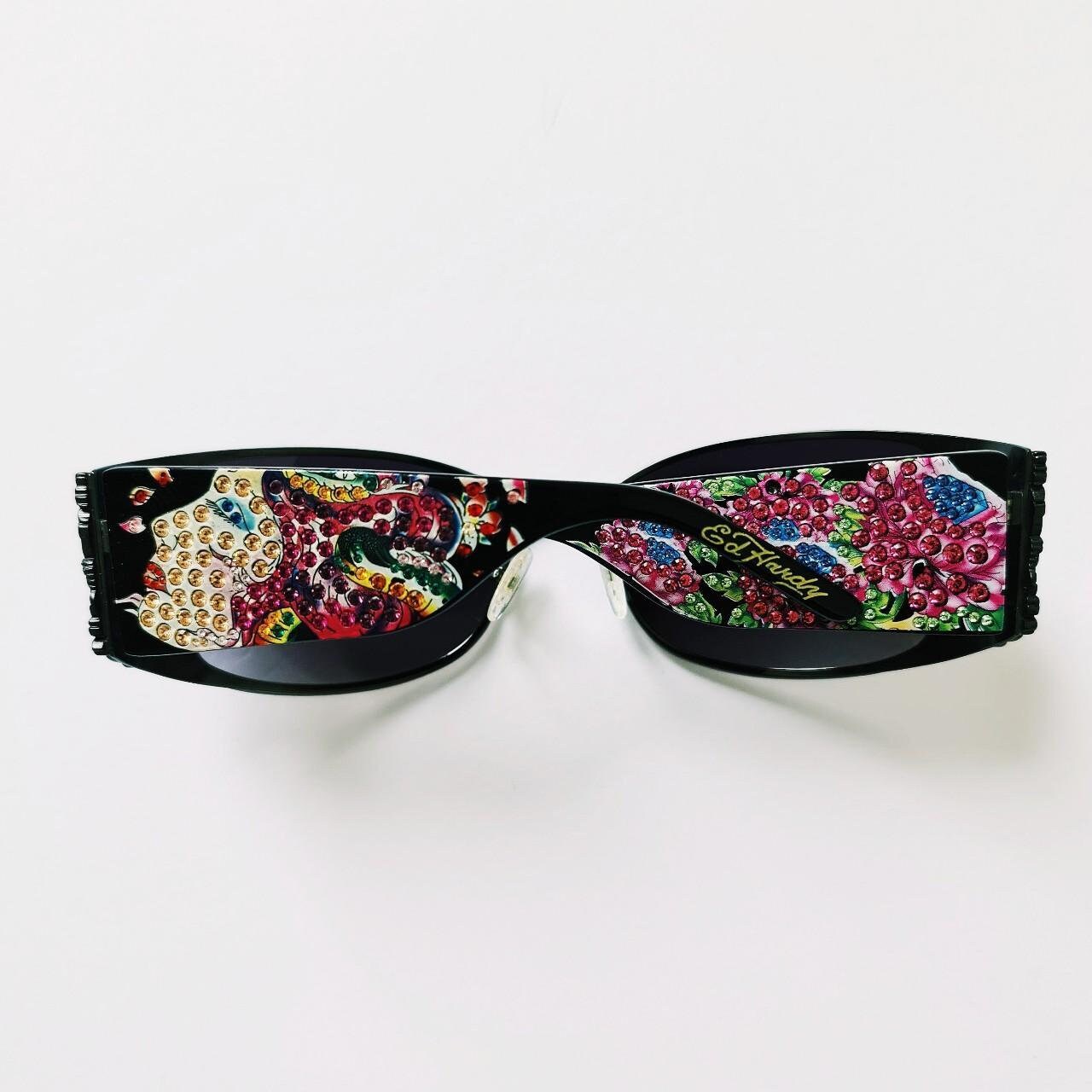 Ed Hardy Black Sunglasses with Colorful Dragon Art Ed Hardy Sunglasses UV 100% Protective Black Gold Frame w  main image 3