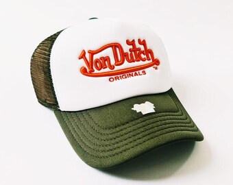 Vintage White and Khaki Green Von Dutch Cap / Von Dutch Cap