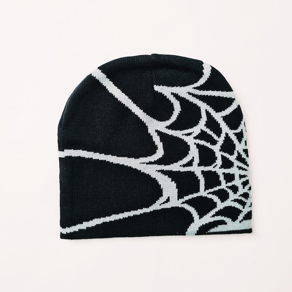 Vintage Brand New Y2K Black & Grey Spider Spiderweb Beanie