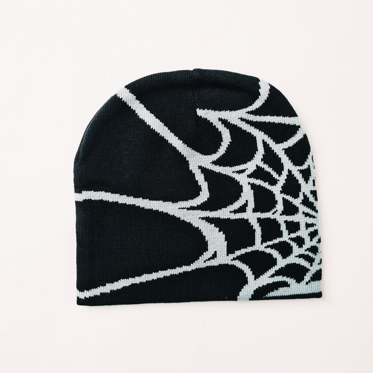 Vintage Brand New Y2K Black & Grey Spider Spiderweb Beanie Hat