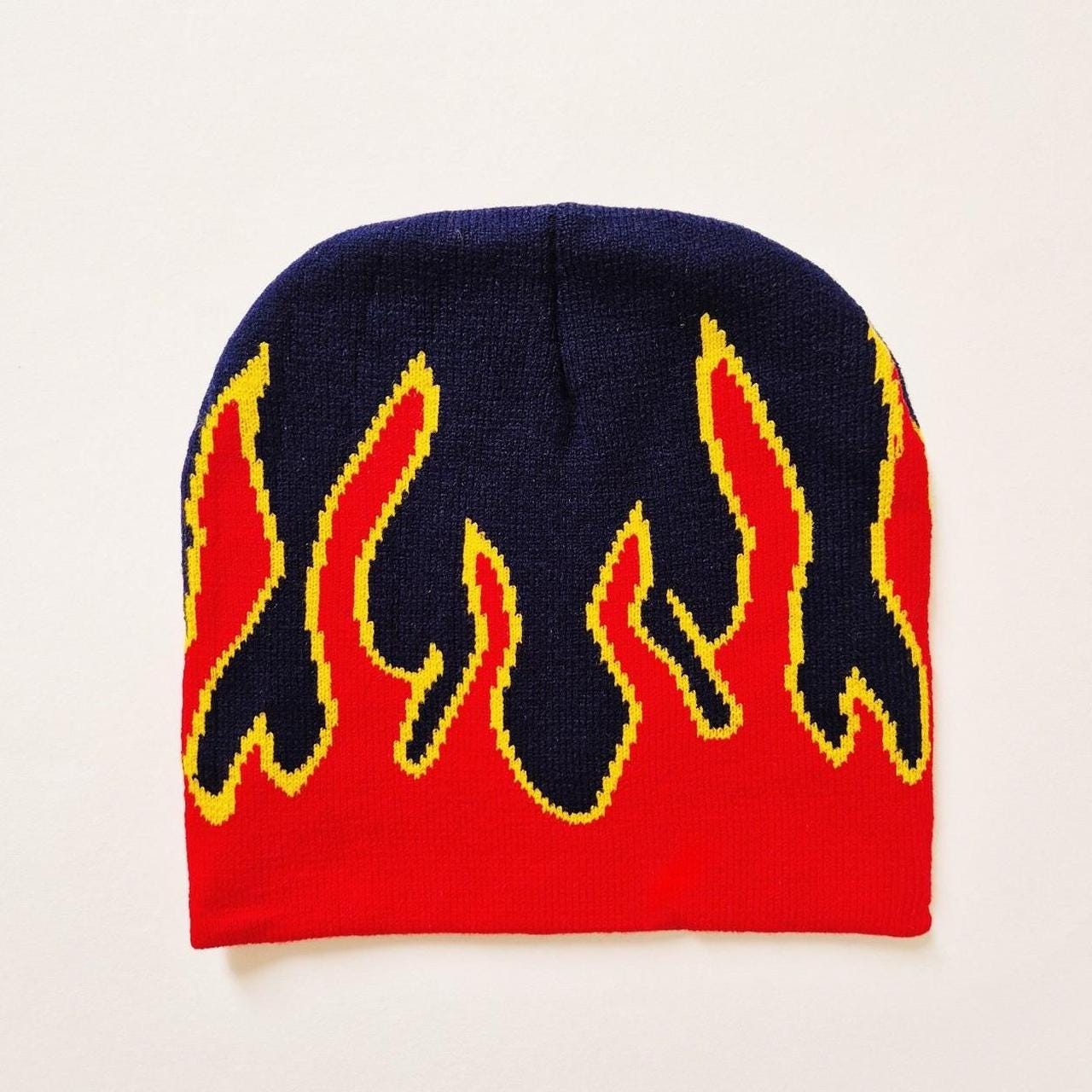 Brand New Y2K Navy Blue, Orange Flame Graphic Beanie Hat / Hat