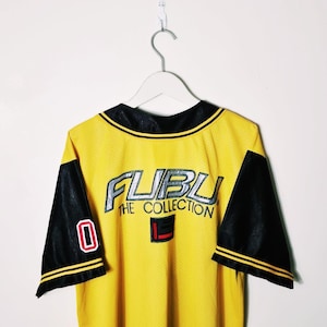 Vintage Y2K 90s 2000s Rare Black and Yellow Fubu Jersey. Fubu 05 Jersey Top. Fubu Athletics 1992