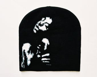 Vintage Brand New Y2K Black & White Abstract Graphic Beanie Hat