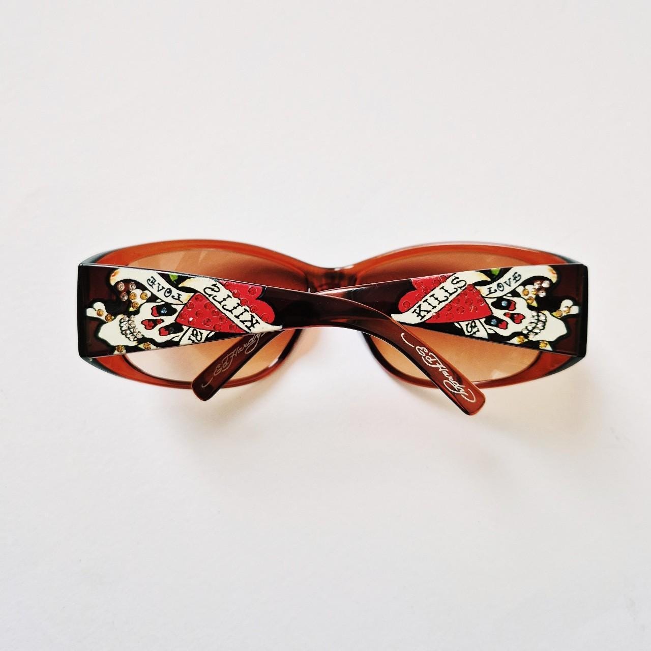 Vintage Y2K UNISEX Oversized Tinted Brown Ed Hardy Sunglasses / Ed