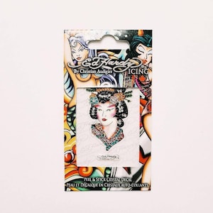 Deadstock Nuevo Y2K Ed Hardy Geisha diamanté pegatina / Ed Hardy Patch / Diamanté personalización