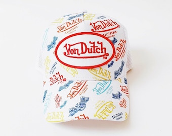 Vintage Multicolor Logo Print White Von Dutch Cap / Von Dutch Cap / Von Dutch Trucker Cap. Deadstock New With Tags