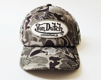Vintage Brand New Green / White Camo Von Dutch Cap / Von