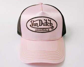 今だけ！Von Dutch ピンクブラウン トラッカーキャップ Y2K Von Dutch ピンクキャップY2K 韓国風 ダメージ加工 ヴィンテージ