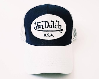 Vintage White and Blue Von Dutch Cap / Von Dutch Cap / Von Dutch Trucker Cap. Deadstock New With Tags