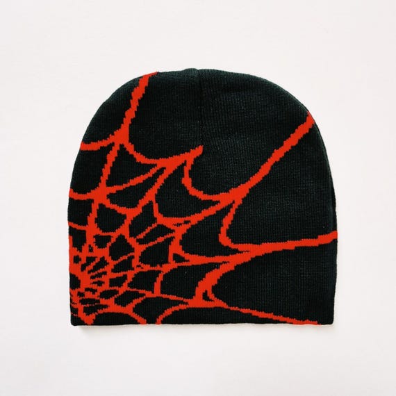 Vintage Brand New Y2K Red & Black Spider Spiderweb Beanie Hat