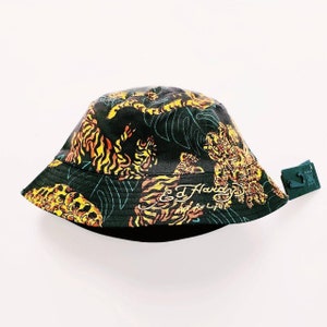 Vintage Y2K Deadstock Brand New Adults Unisex Green  Ed Hardy Bucket Hat / Ed Hardy Hat / Ed Hardy Fisherman Hat. Ed Hardy Tiger Print