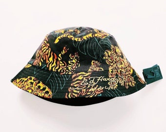 Vintage Y2K Deadstock Brand New Adults Unisex Green  Ed Hardy Bucket Hat / Ed Hardy Hat / Ed Hardy Fisherman Hat. Ed Hardy Tiger Print