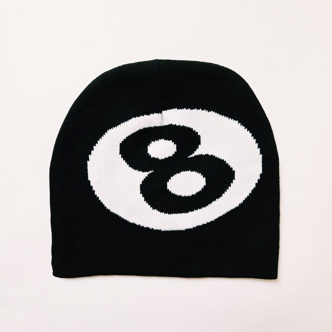 Vintage Brand New Y2K White Black 8 BALL Graphic Beanie Hat / Hat