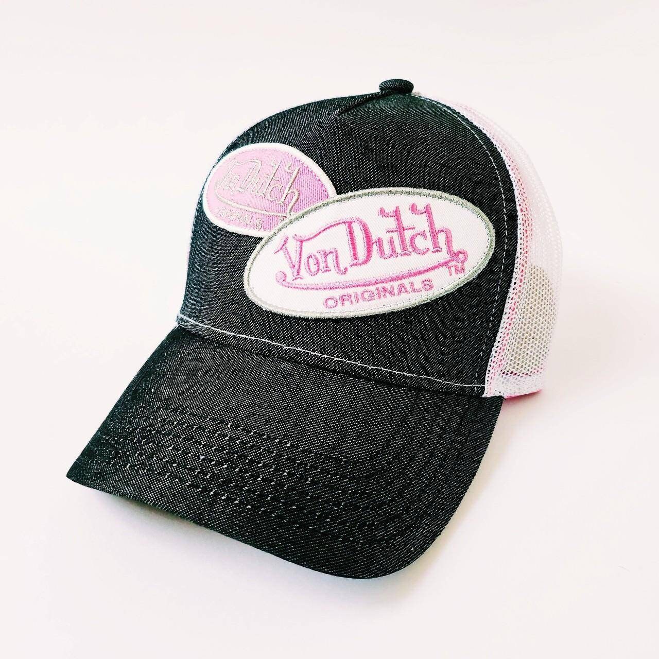 Vintage Von Dutch Pink and White Glitter Trucker Cap Vintage Baby Pink Logo Print Von Dutch Cap / Von Dutch Cap  main image 4