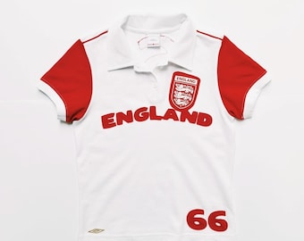 Vintage Y2K 2000s blanco y rojo Umbro Polo / Inglaterra Polo / Inglaterra 66 Polo