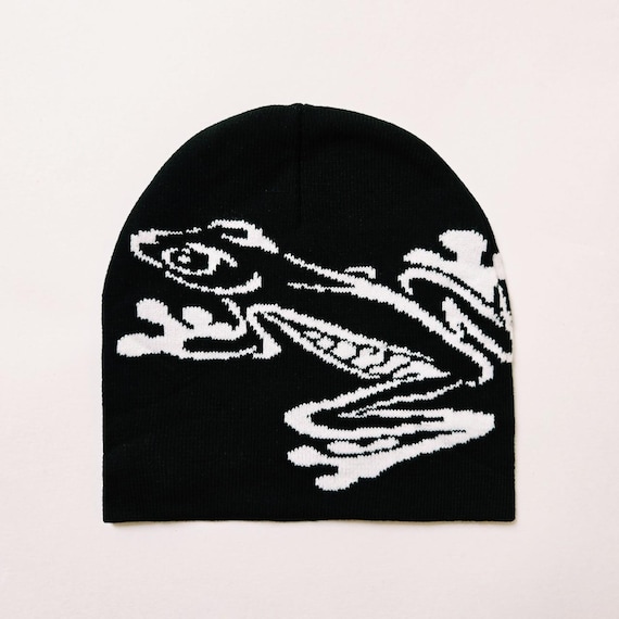 Vintage Brand New Y2K Black Animal Frog Graphic Beanie Hat / Hat