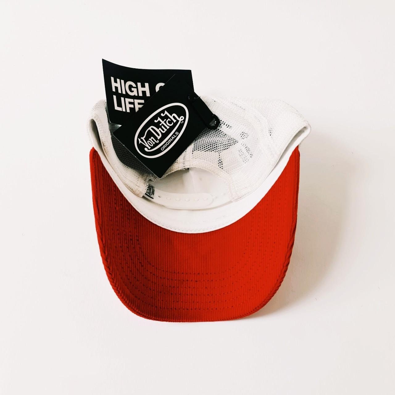 Vintage Red and Navy Cord Corduroy Logo Patch Von Dutch Cap
