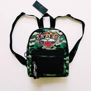 Vintage Adults Brand New Deadstock Y2K Camo Ed Hardy Backpack Bag / Rucksack / Ed Hardy Bag. Zip Compartments. Ed Hardy Tiger Bag