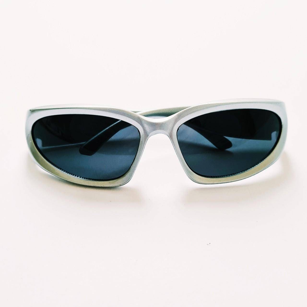 Vintage Unisex Y2K Style Silver Sports Wrap Around Sunglasses