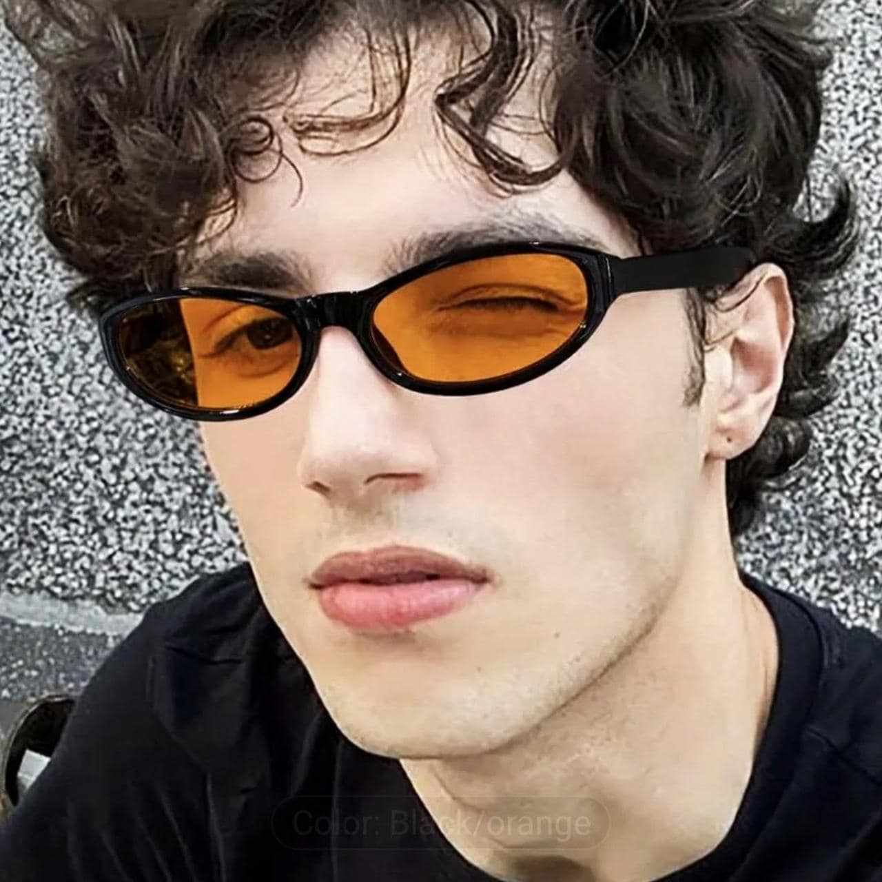 Vintage Unisex Y2K Style Small Oval Orange Sunglasses / Y2K