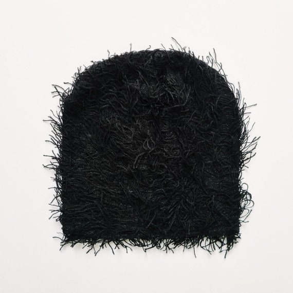 Vintage Brand New Y2K Black Loose Cotton Distressed Shabby Beanie