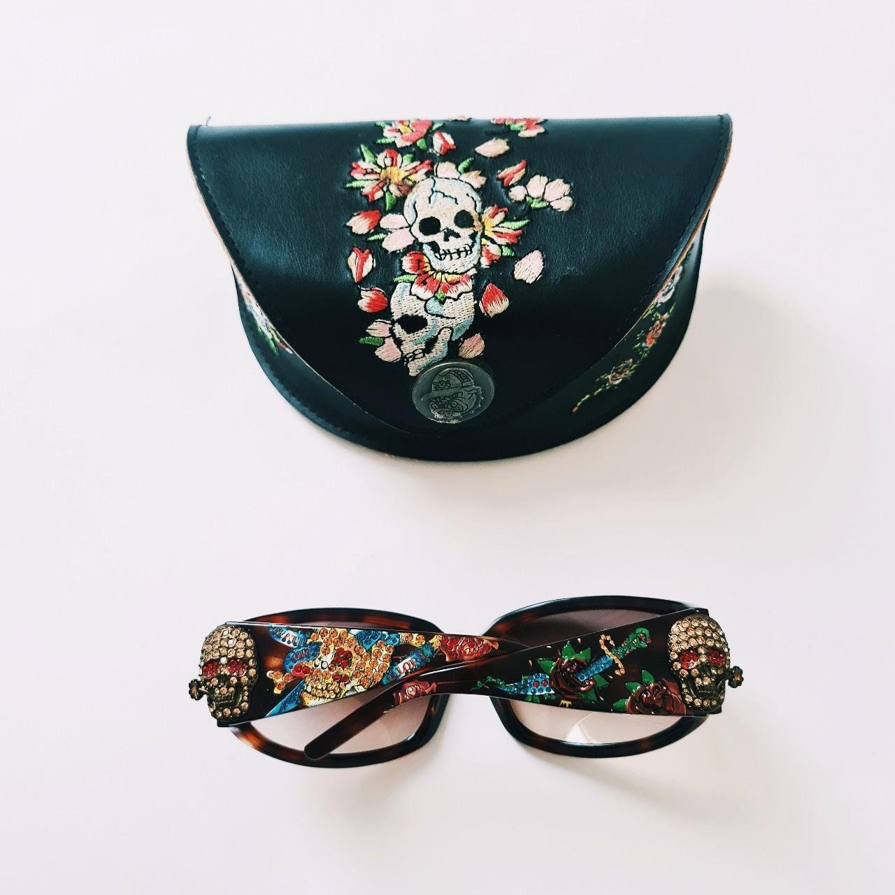 Ed Hardy Skull and Rose Sunglasses Vintage Y2K UNISEX Oversized Ed Hardy Sunglasses / Ed Hardy  main image 2