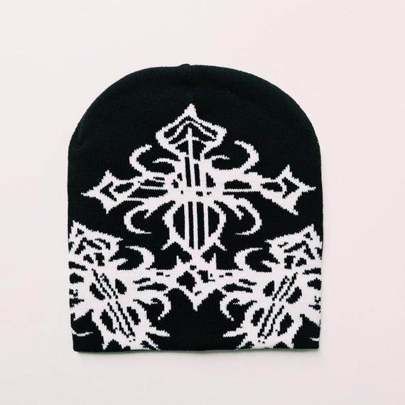 Vintage Brand New Y2K White & Black Jacquard Cross Pattern Beanie