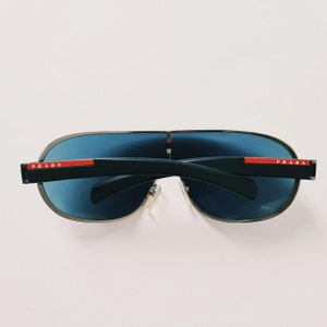 Vintage 2000s Y2K Genuine Unisex Blue Tinted Prada Sunglasses / Retro Sunglasses / Prada Wrap Sunglases / Wrap Around