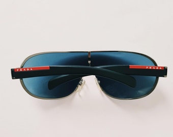 Vintage 2000s Y2K Genuine Unisex Blue Tinted Prada Sunglasses / Retro Sunglasses / Prada Wrap Sunglases / Wrap Around