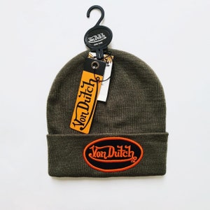 Vintage Y2K Unisex Adults Camo Green And Orange Deadstock Von Dutch Beanie Hat / Von Dutch Hat / Von Dutch Skully / Von Dutch Winter Hat