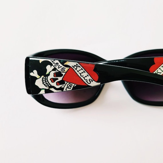 Ed Hardy サングラス ラインストーン Vintage Y2K UNISEX Oversized Black Tinted Ed Hardy
