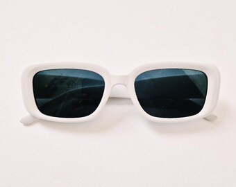 Vintage Unisex Y2K Style White Square Small Framed Sunglasses