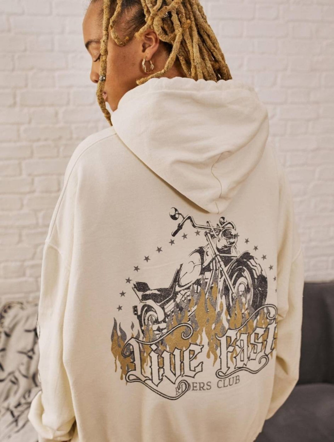 Cream Oversized Urban Outfitters Hoodie. Motorcycle Flame Graphic Print  Hoodie. Brand New With Tags - Etsy