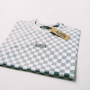 Vintage Deadstock New With Tags Adults Womens Checkered Grey And White Von Dutch T Shirt / Von Dutch Tee / Von Dutch Shirt / SIZES AVAILABLE