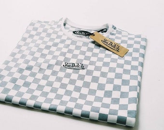Vintage Deadstock Nowy z metkami Dorośli Damska koszulka w kratkę Szaro-biała Von Dutch / Koszulka Von Dutch / Koszula Von Dutch / DOSTĘPNE ROZMIARY
