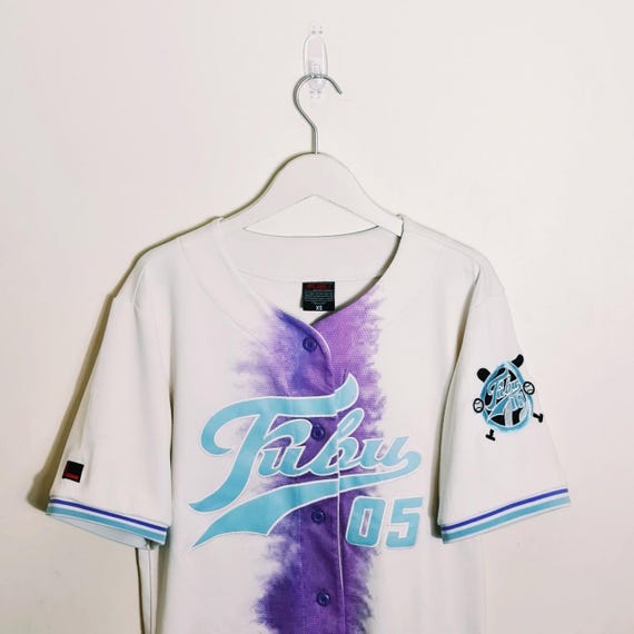 Vintage Y2K 90s 2000s Rare Cream Purple Tie Dye Fubu Jersey. Fubu