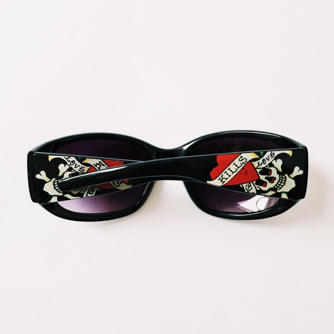 Ed Hardy サングラス ラインストーン Vintage Y2K UNISEX Oversized Black Tinted Ed Hardy