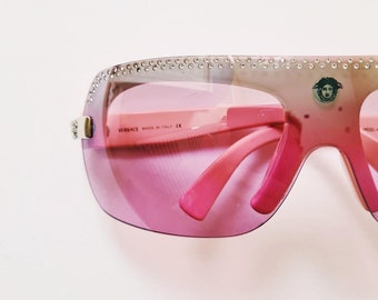Vintage 2000s Y2K Genuine Pink Tinted Oversized Versace Sunglasses
