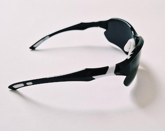 Vintage Unisex Y2K Style Schwarz Weiß Sport Wrap Rund Sonnenbrille / Wickelbrille / Sportbrille / Y2K Festival
