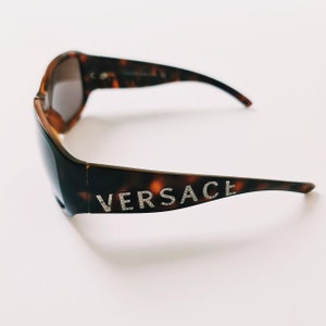 Vintage 2000s Y2K Genuine Brown Tinted Oversized Versace Sunglasses / Retro Sunglasses / Versace Wrap Around Oversized Y2K Festival Sunglass