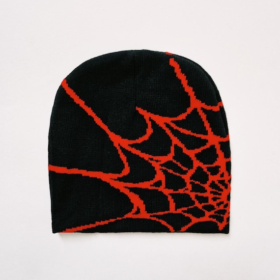 Vintage Brand New Y2K Red & Black Spider Spiderweb Beanie Hat