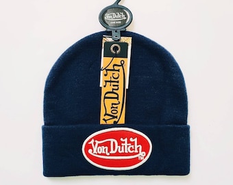 Vintage Y2K Unisex Adults Navy Deadstock Von Dutch Beanie Hat / Von Dutch Hat / Von Dutch Skully / Von Dutch Winter Hat