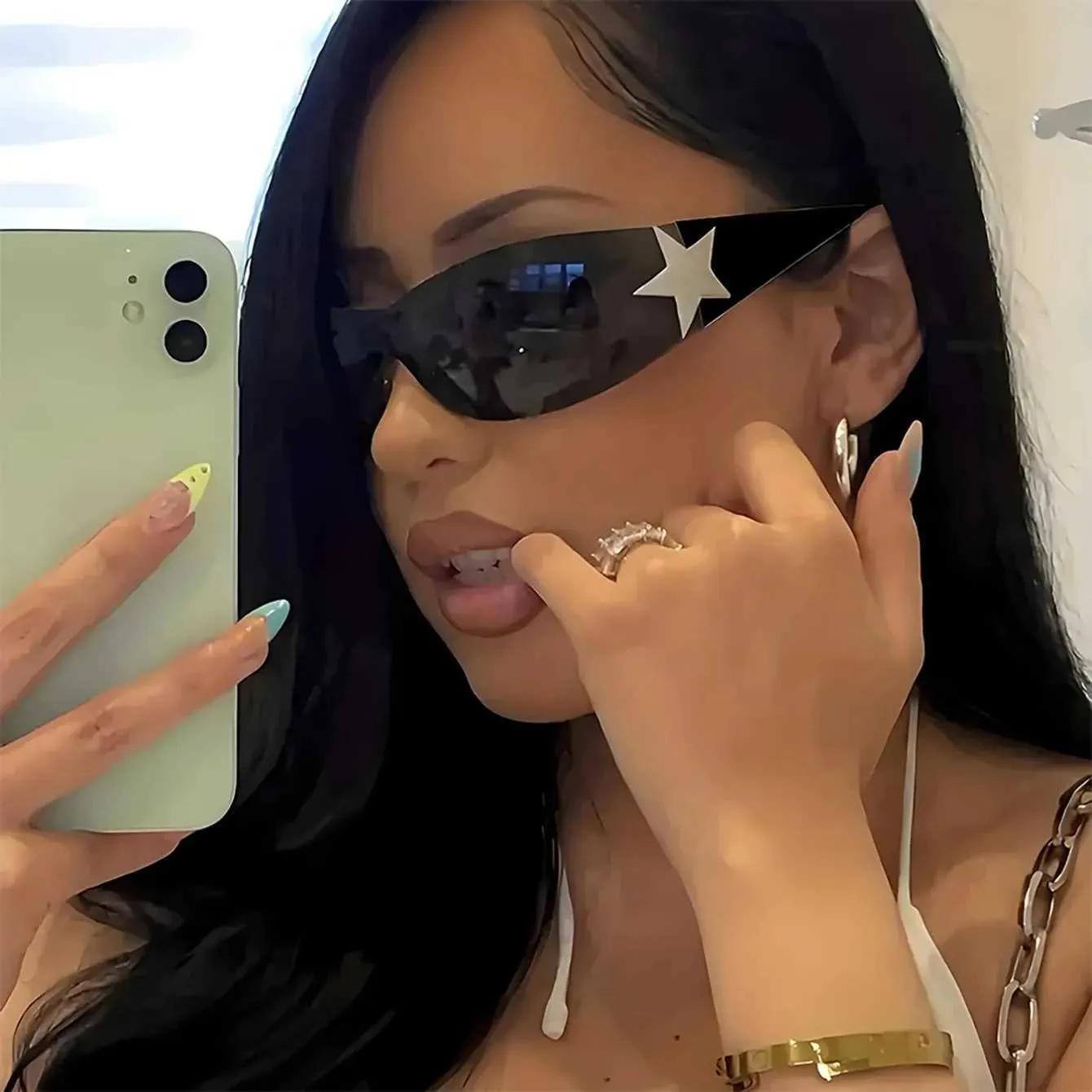 Vintage Unisex Y2K Style Black Star Wrap Around Sunglasses Vintage Unisex Y2K Style Black Star Wrap Around Sunglasses