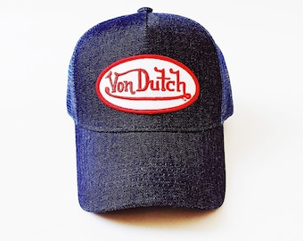 vintage red and navy denim Von DUTCH cap / Von Dutch Cap / Von Dutch trucker cap
