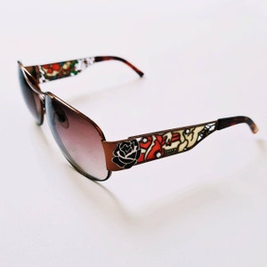Vintage Y2K UNISEX Ed Hardy Sunglasses / Ed Hardy Aviator Glasses / Aviator Sunglasses. Crazy Embossed Detailing