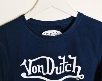 Deadstock vintage nuovo con etichette T-shirt Von Dutch da uomo blu scuro e bianca per adulti / T-shirt Von Dutch / Camicia Von Dutch / TAGLIA PICCOLA